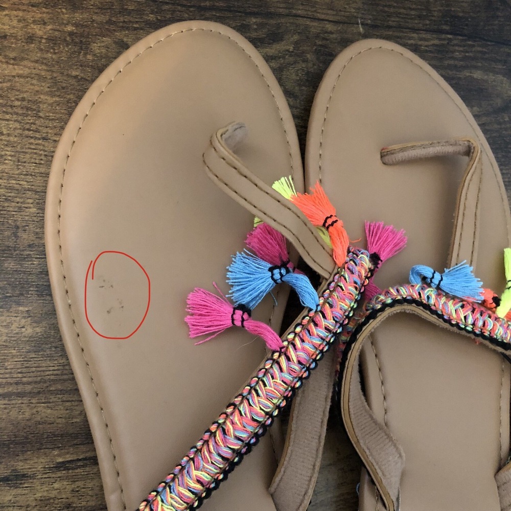 West Loop Womens Medium Size‎ 7/8  Tassal Sandals Colorful Boho Beach Flaw - Picture 2 of 12